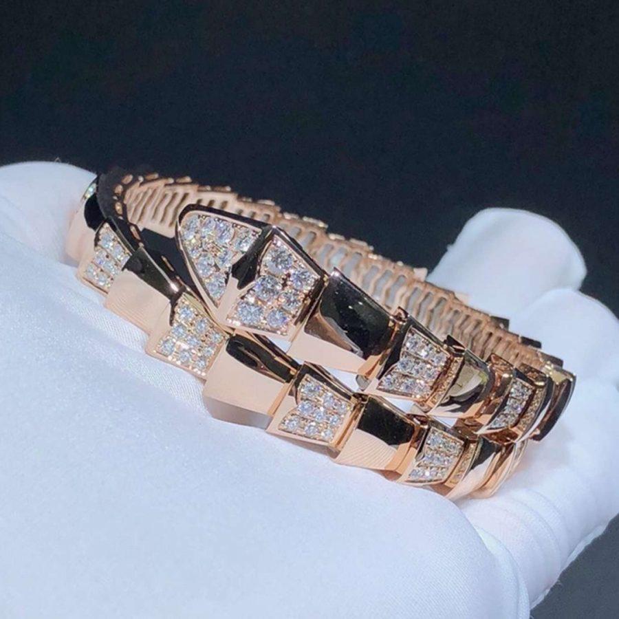 Bvlgari Serpenti Wide Bracelet Pink Gold Cubic Zirconia