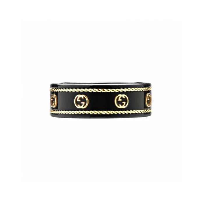 gold Gucci Black Ceramic Ring - Hình 8