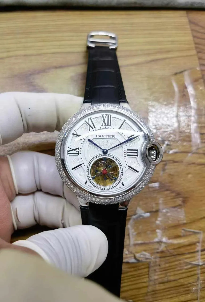 Cartier Diamond Bezel Black Strap - Hình 2