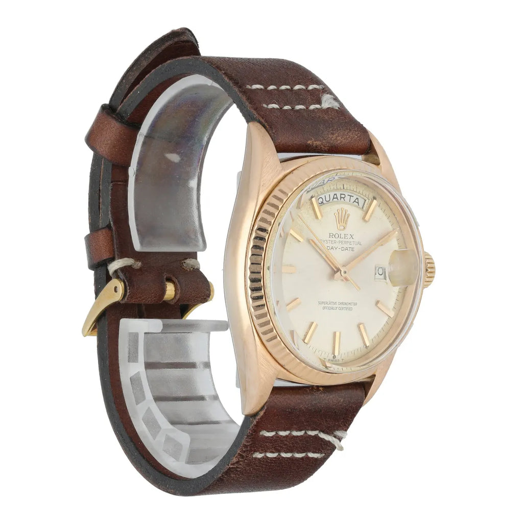 champagne Rolex Day-Date Gold Brown Leather - Hình 3