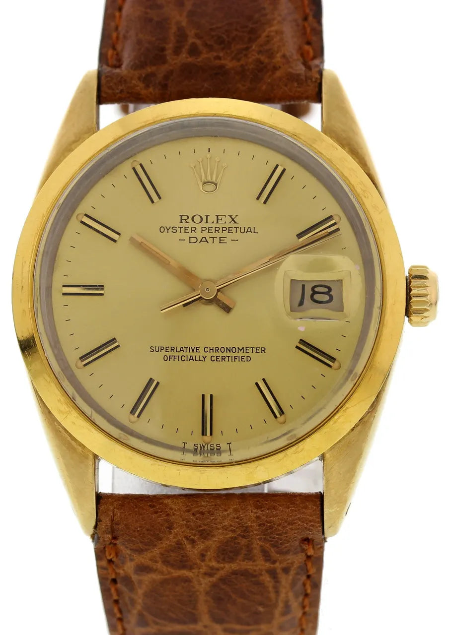 Rolex Gold Brown Leather Date