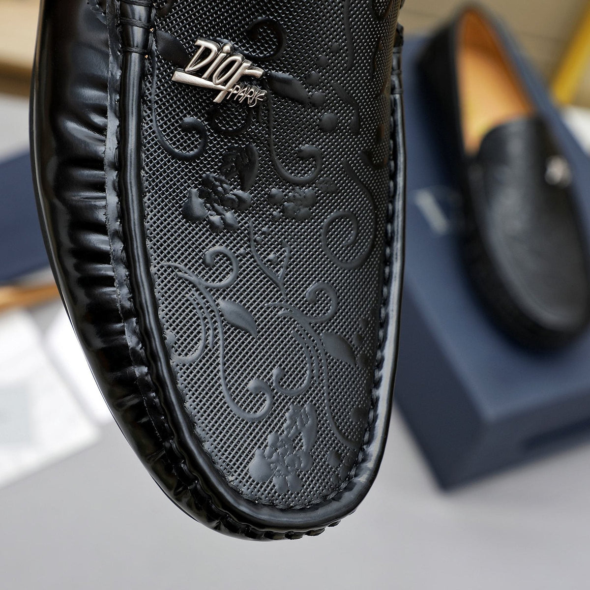 Dior Black Embossed Slip-On Loafers — detail