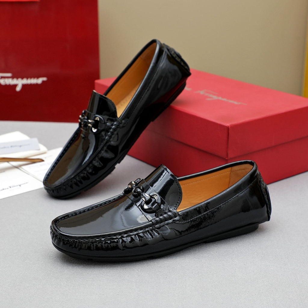 Ferragamo Black Metal Bit Loafers — side