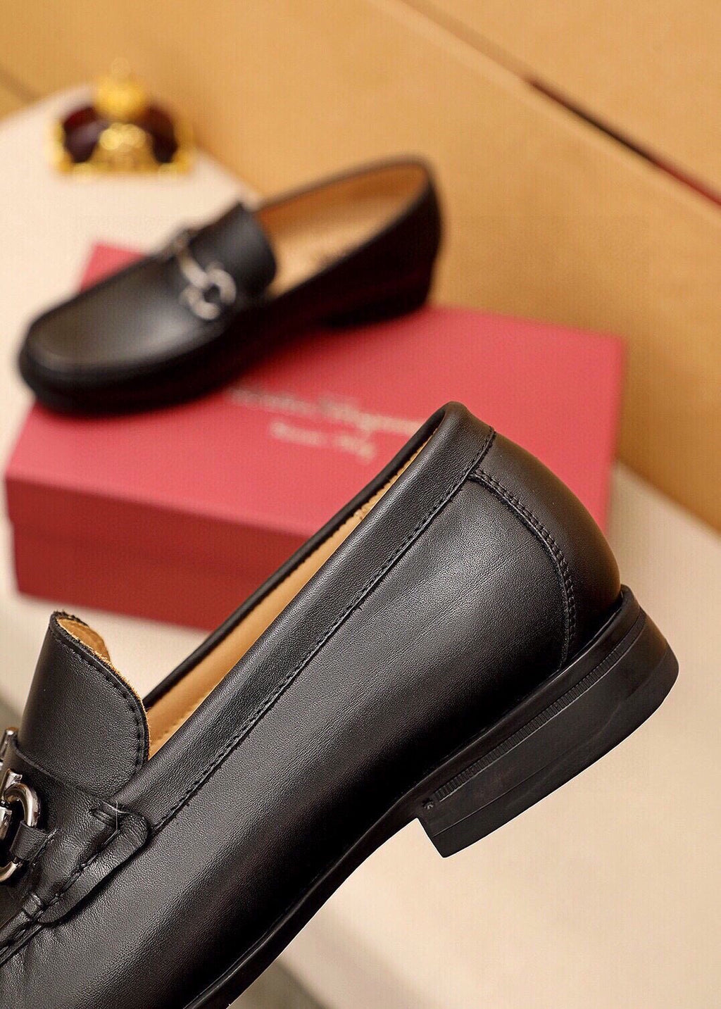 Ferragamo Black Buckle Loafers — back